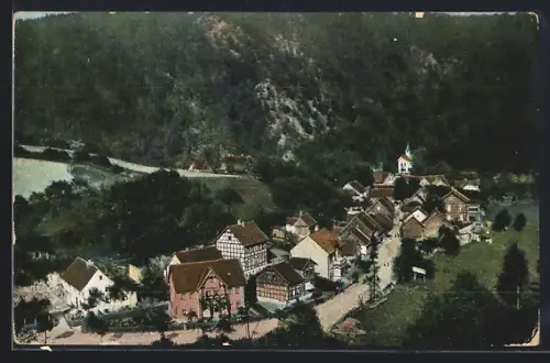 AK Treseburg i. Bodetal, Ortsansicht mit Fachwerkhäusern und Kirche