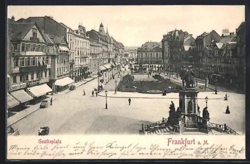 AK Frankfurt a. M., Goetheplatz mit Geschäften