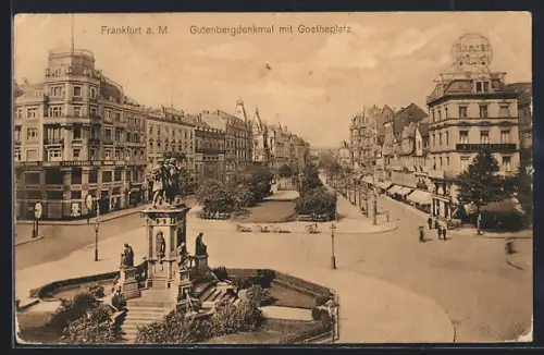AK Frankfurt a. M., Gutenbergdenkmal, Goetheplatz