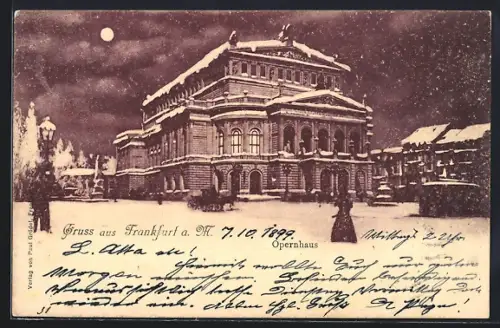 AK Frankfurt a. M., Opernhaus im Mondschein