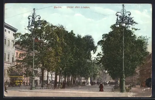 AK Berlin, Unter den Linden, Strassenbahn