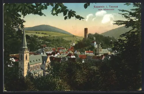 AK Eppstein i. Taunus, Blick vom Malerplatz auf Kirche, Burg und Stadt
