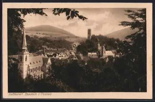 AK Eppstein i. Taunus, Stadtansicht mit Kirche und Burgruine