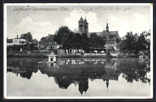 AK Klosterlausnitz i. Thür., Ortsansicht mit Kirche und Teich