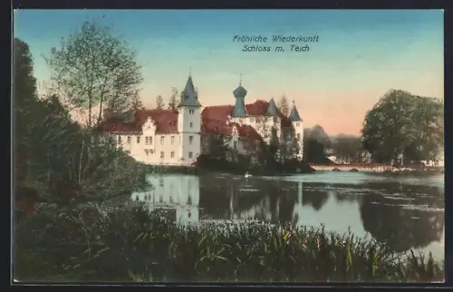 AK Fröhliche Wiederkunft, Schloss mit Teich