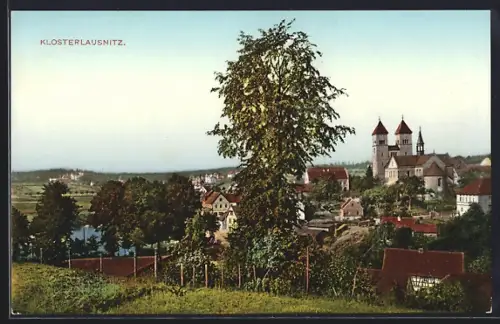 AK Klosterlausnitz, Ortsansicht mit Kirche und Teich