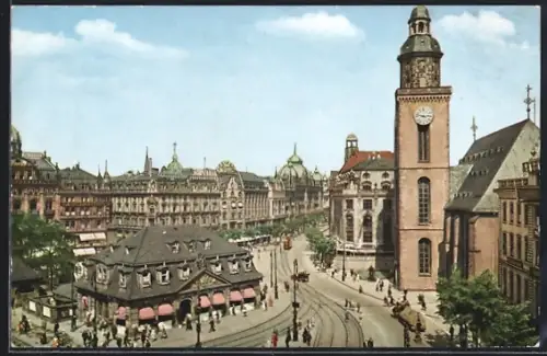 AK Frankfurt a. M., Hauptwache, Katharinenkirche u. Zeil aus der Vogelschau
