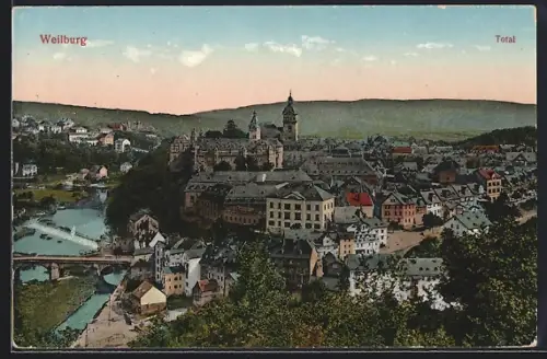 AK Weilburg, Totalansicht mit Brücke aus der Vogelschau