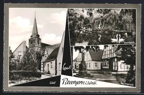 AK Bevergern i. Westf., Marktplatz, Dorfteich, Kirche