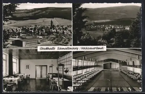 AK Schmallenberg, Panorama u. Stadthalle, Aussenansicht u. Inneres, Inh. P. Schäfer