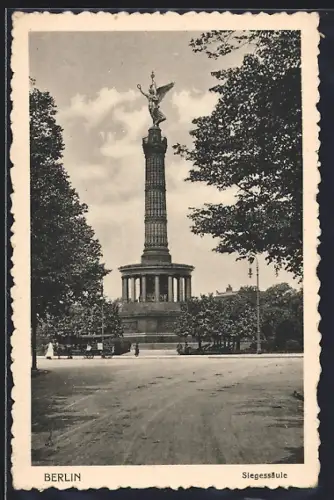 AK Berlin-Tiergarten, Siegessäule mit Strassenpartie