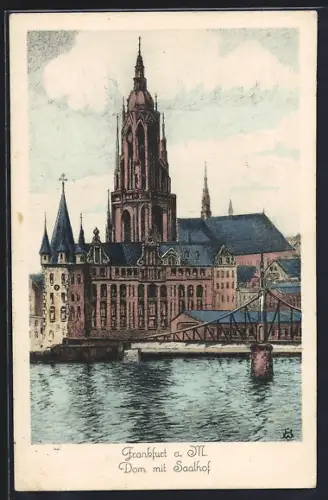 Künstler-AK Alt-Frankfurt, Dom mit Saalhof