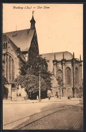 AK Freiberg /Sa., Dom mit Strassenpartie