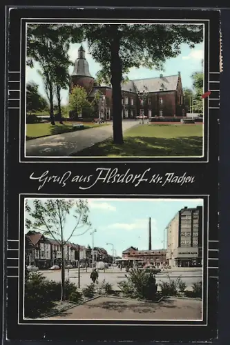 AK Alsdorf /Kr. Aachen, Kirche, Strassenpartie