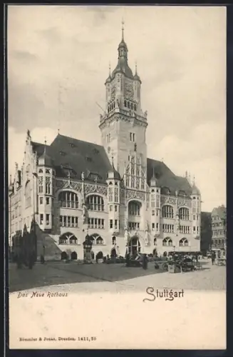 AK Stuttgart, Neues Rathaus mit Strassenpartie