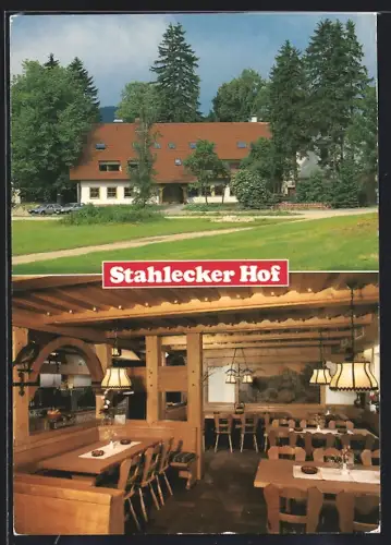 AK Lichtenstein / Echaztal, Gaststätte Stahlecker Hof, Inh. H. Feucht, Totalansicht und Speisesaal