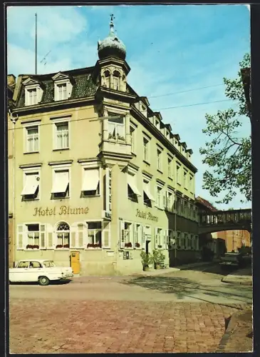 AK Rastatt, Strassenpartie am Hotel-Restaurant Blume