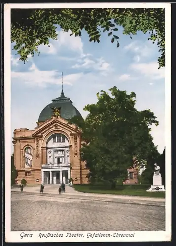 AK Gera, Reussisches Theater u. Gefallen-Ehrendenkmal