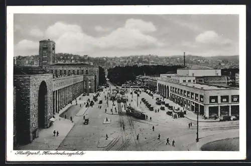 AK Stuttgart, Hindenburgplatz mit Strassenbahnen