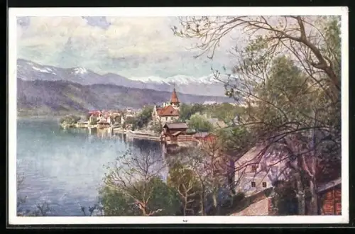 Künstler-AK Millstatt, Ortspartie am Seeufer