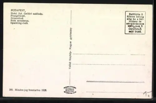 AK Budapest, Szent Gellert-Bad, Brausebad Innenansicht