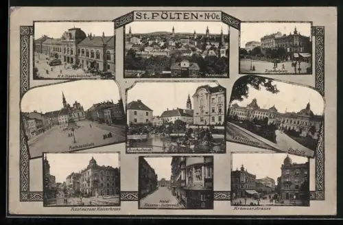AK St. Pölten, Hotel Kaiserin von Österreich, Restaurant Kaiserkrone, Kremserstrasse, k. k. Staatsbahnhof