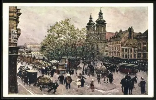 AK Wien, Landstrasse, Hauptstrasse mit Kirche