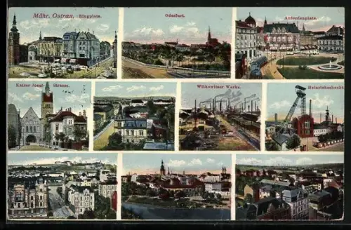 AK Mor. Ostrava, Blick auf Oderfurt, den Ringplatz, Witkowitzer Strasse, Heinrichschacht