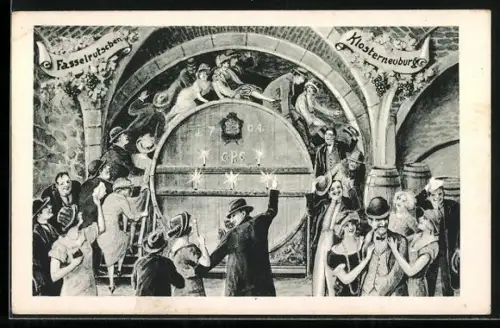 AK Klosterneuburg, Lustige Besucher beim Fasselrutschen