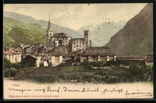 AK Viège, Teilansicht mit Kirche
