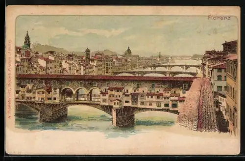 AK Florenz, Brücke mit Häusern vom Dach aus gesehen