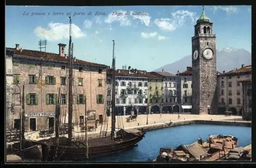 AK Riva /Lago di Garda, La piazza e torre al porto