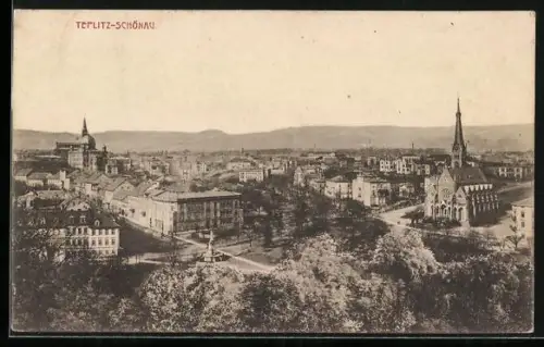 AK Teplitz Schönau / Teplice, Panoramablick vom Berg