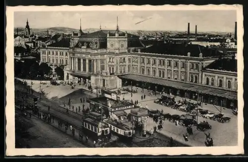 AK Brünn / Brno, Bahnhof, Strassenbahn