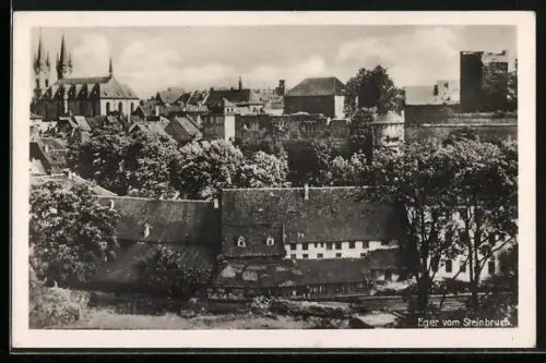 AK Eger, Teilansicht der Ortschaft vom Steinbruch aus gesehen