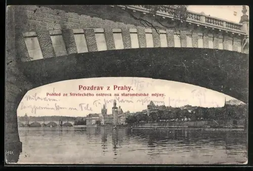 AK Praha, Pohled ze Streleckeho ostrova na staromestske mlyny