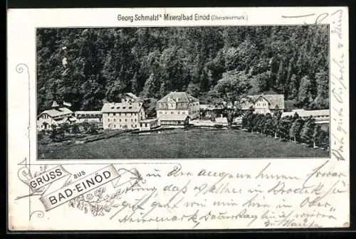 AK Bad-Einöd, Georg Schmalzl`s Mineralbad Einöd aus der Vogelschau