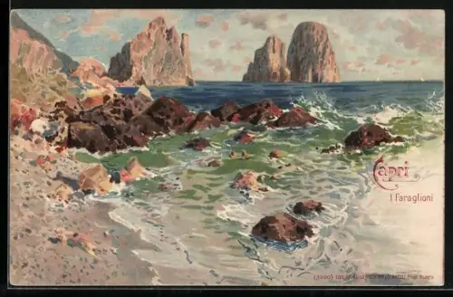 Künstler-AK Capri, Steine und Felsen an der Küste