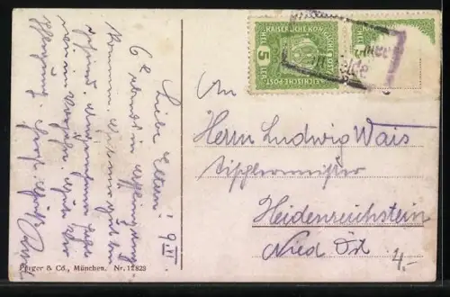 AK Assling, Panorama des Ortes aus der Vogelschau