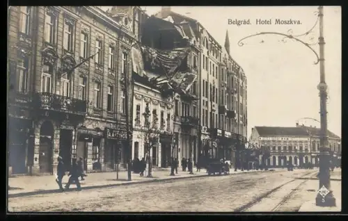 AK Belgrad, Strassenansicht mit Hotel Moszkva