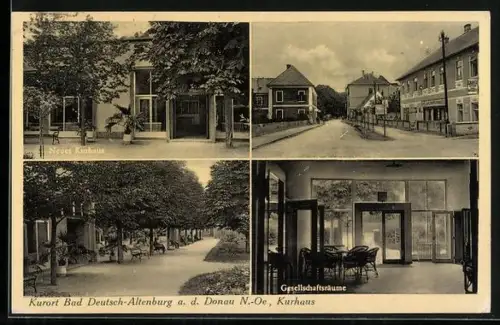 AK Bad Deutsch-Altenburg an der Donau, Neues Kurhaus, Innenansicht Gesellschaftsräume, Strassenpartien mit Gebäudeansicht