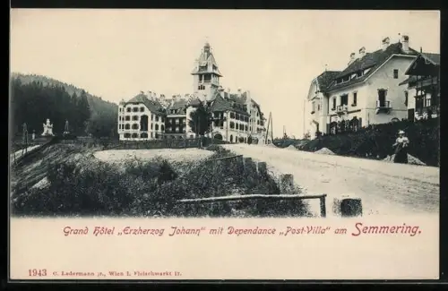 AK Semmering, Grand Hotel Erzherzog Johann mit Dependance Post Villa