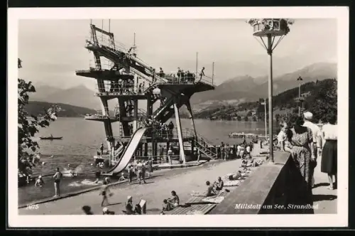 AK Millstatt a. See, Strandbad mit Sprungturm