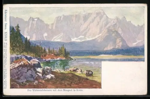 Künstler-AK Philipp + Kramer Nr. XXII /3: Tarvis, Weissenfelsersee mit Mangart
