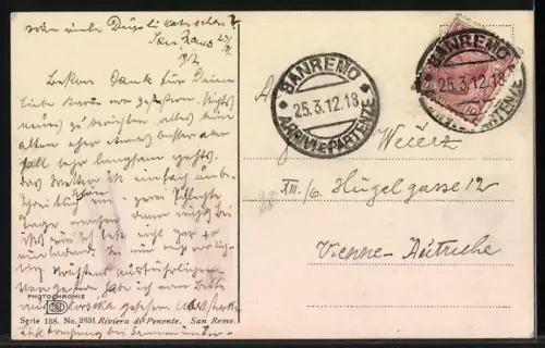 AK Photochromie NR. 2631: San Remo, Riviera di Ponente