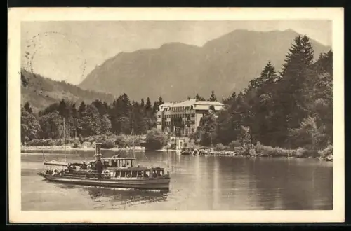 AK Mondsee, Hotel Kreuzstein am Mondsee, Dampfer