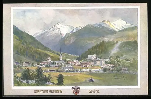 Künstler-AK Gmünd, Gesamtansicht aus der Ferne