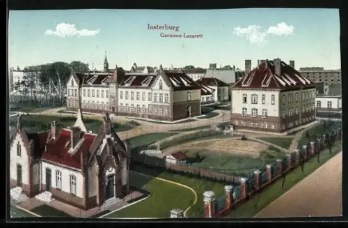 AK Insterburg, Garnisonslazarett aus der Vogelschau