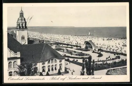 AK Swinemünde, Blick auf Kurhaus und Strand
