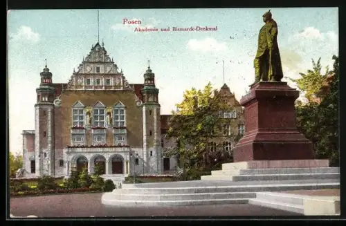 AK Posen / Poznan, Akademie und Bismark-Denkmal